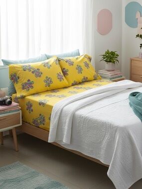 Vintage 90’s Retro Inspired “Flower Power” Double Flat Sheet & Pillowcase Set